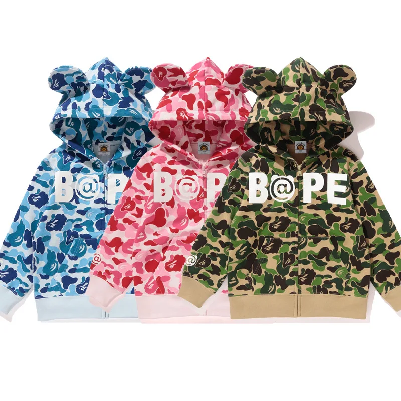 Модная трендовая брендовая камуфляжная Детская толстовка BEII & BAPE с изображением порочного медведя детская одежда ворсистой молнией
