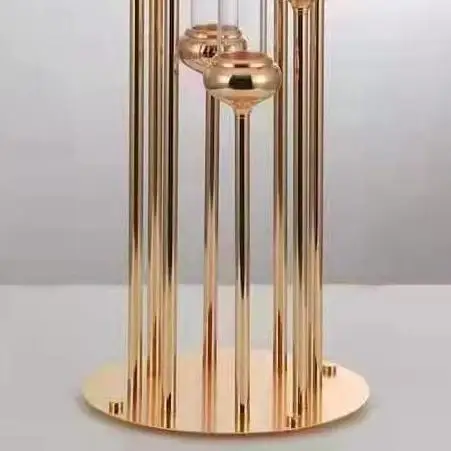 Zhuoyun 8 Arms Glass Tube Candle Stick Wedding Decoration Table Centerpiece Metal Gold Candelabra