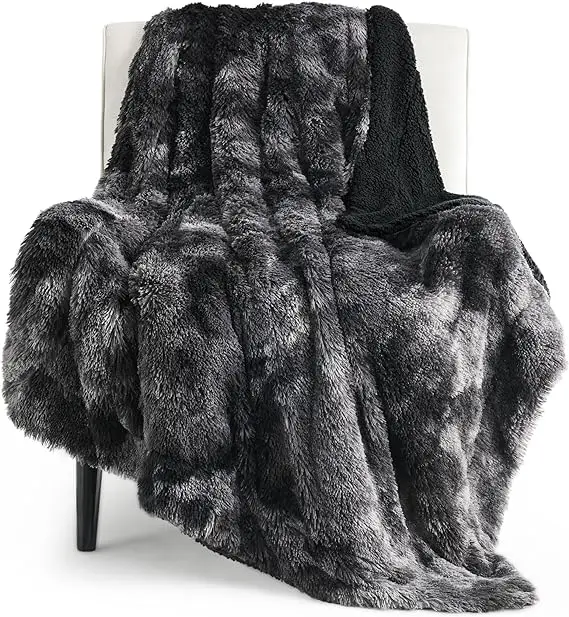 Soft Fuzzy Faux Fur Throw Blanket Grey Cozy Fluffy Plush Sherpa Fleece Blanket,