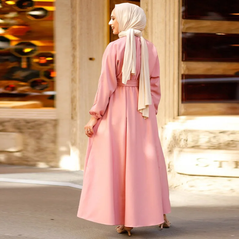 New fashion womens plus size casual elegant long sleeve loose tunic lace up muslim maxi  dress