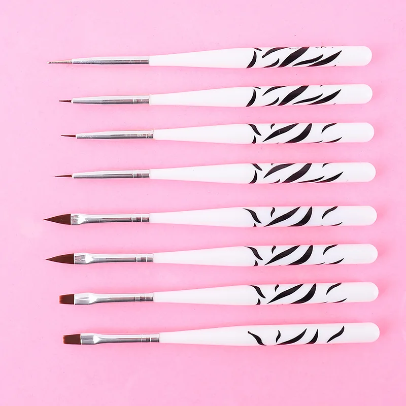 Nail painting pen set zebra 8 pcs artist nail art brushes sets private label