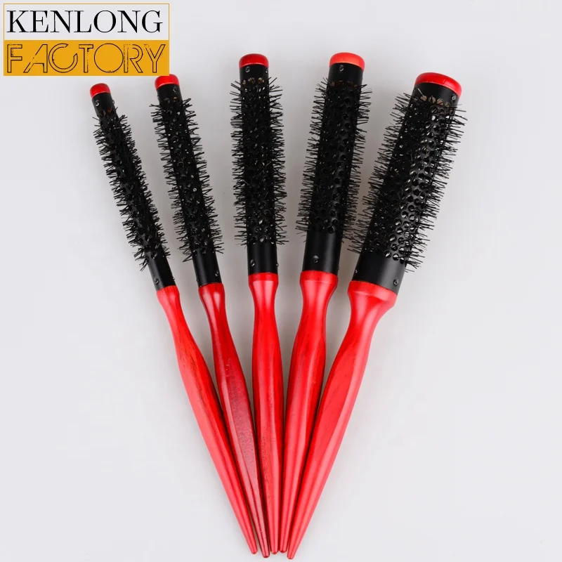 Small wood men hair brushes Professional aluminum Barrel Hair Styling Blow Drying Curling Brush wooden brush