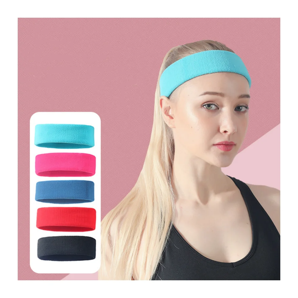 Custom Logo Elastic Hair Band Sport Gym Running Cotton Sweatband Headbands For Women