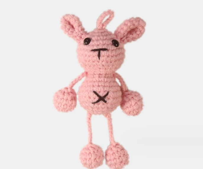 Pure hand-knitted knitted rabbit doll pendant finished ugly cute keychain clothing accessories