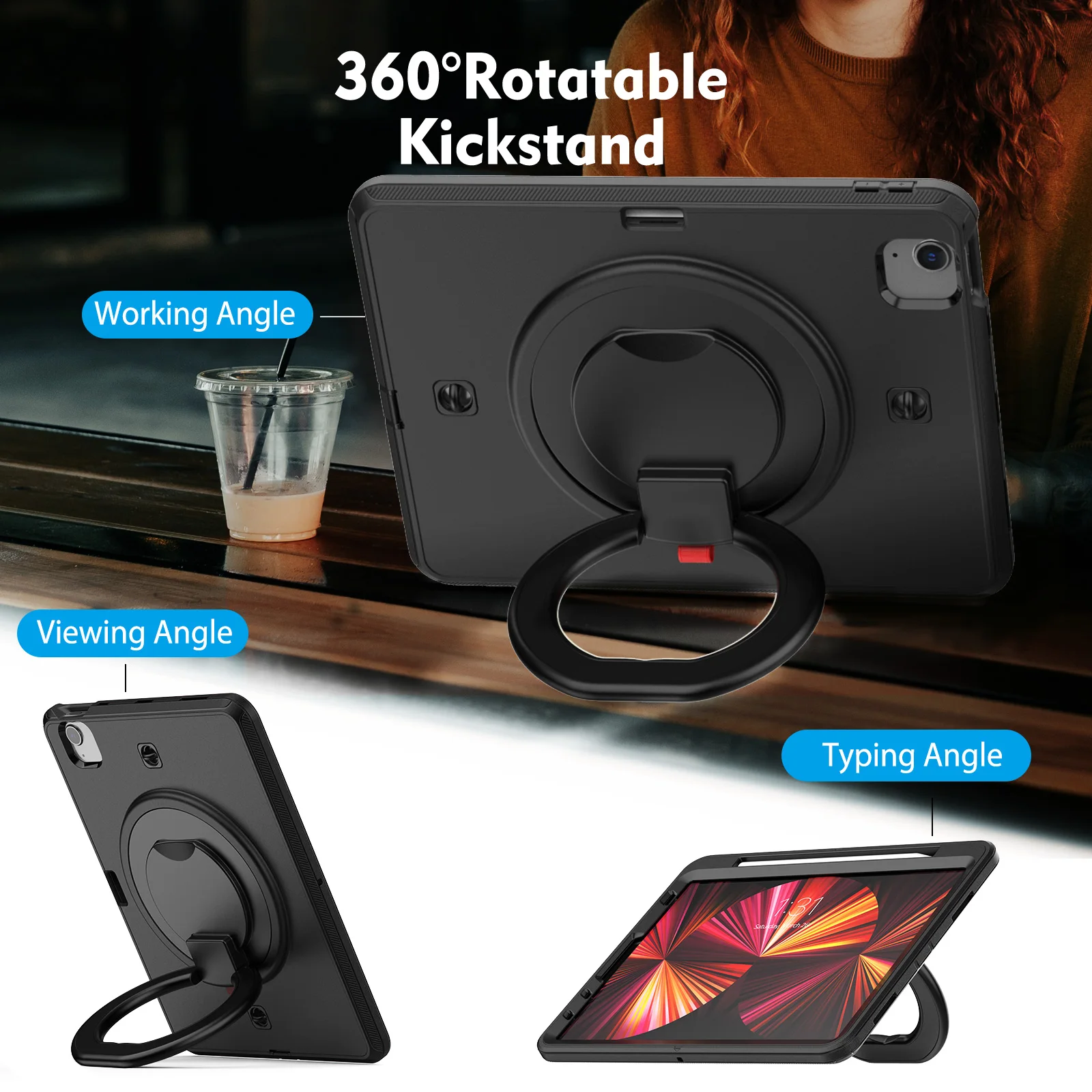 Новейшая модель; 360 Вращение ручной защиты от падения подставки силиконовый прочный планшетный ПК чехол для iPad Pro 11 2021