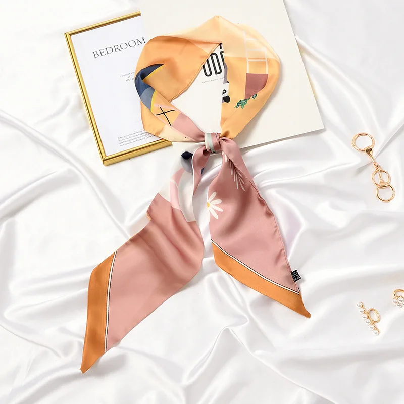 Женский шелковый шарф весна-осень сетчатый красный одинаковый стиль узкий длинный шарф французский завязка для волос декоративный шарф сумка на руку лента