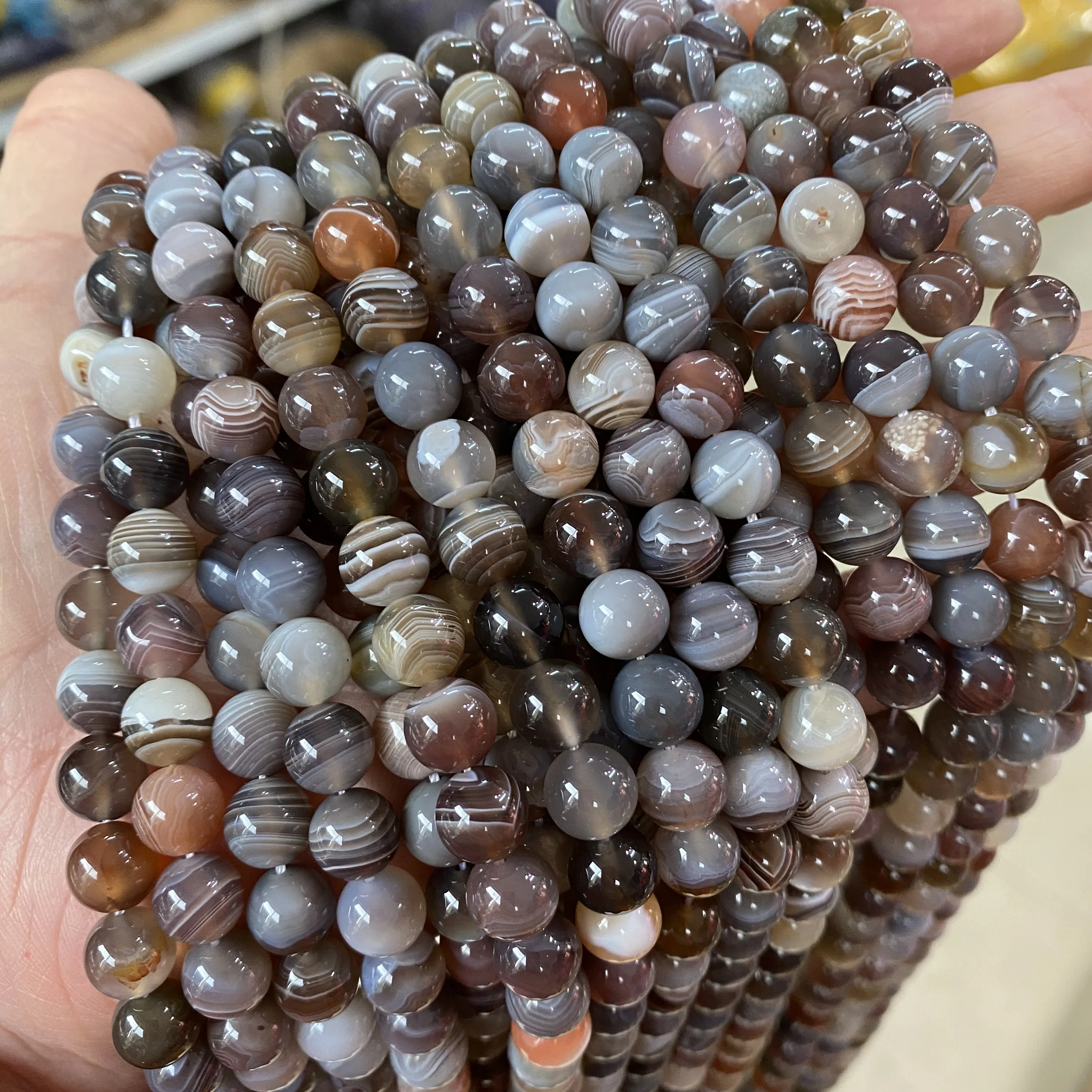 Botswana Stripe Agate Yiwu Gemstone Supplier Natural Stone Smooth Loose Round Botswana Agate Beads for Jewelry Making