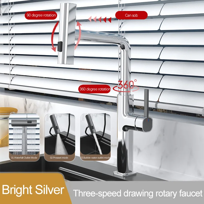 New Product Hot And Cold Dual Control Handle  Kitchen Pull Cock Multiple Colors Flying Rain Waterfall Kitchen Pull Cock