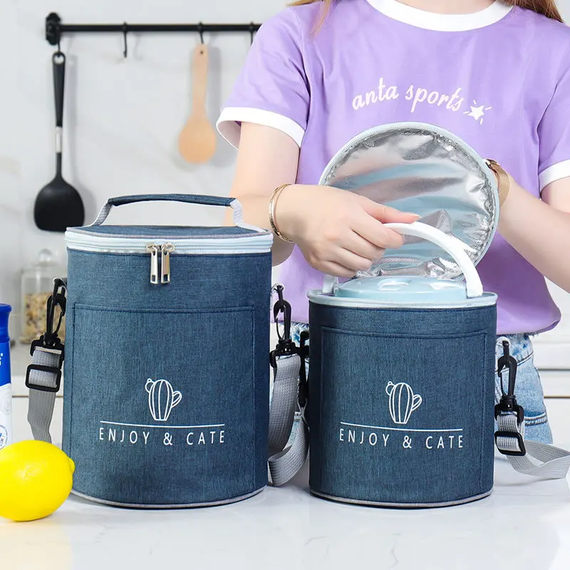 Hot Sale Portable Grey Insulated Aluminum Waterproof Food Ice Cooler Round Foil Kids For School Thermal Lunch Bag