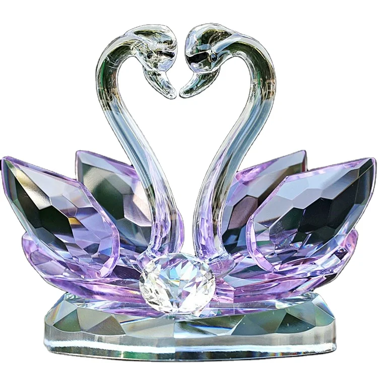 Hot selling attractive crystal glass Swan crafts Fengshui ornaments home decorations wedding gifts
