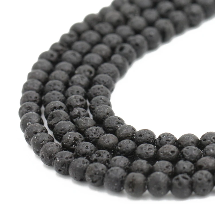 Bulk sale natural round black loose lava stone beads for rosary necklace making