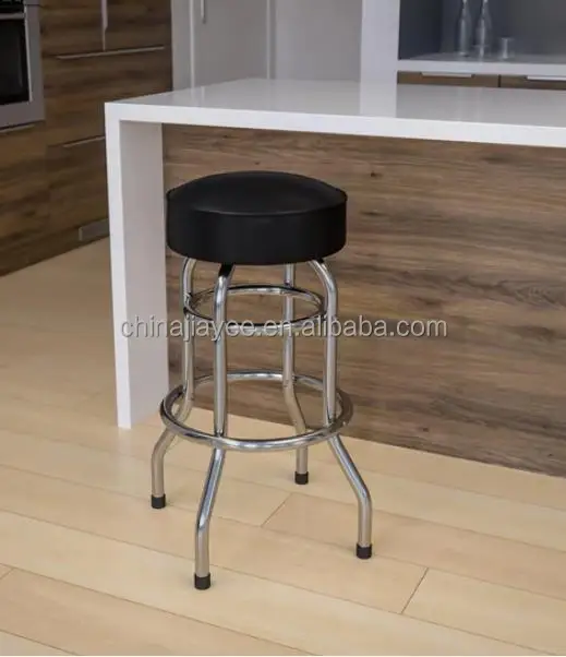 PVC Shop/Garage stool Double Ring Chrome Swivel Bar stool custom design logo leather bar stool