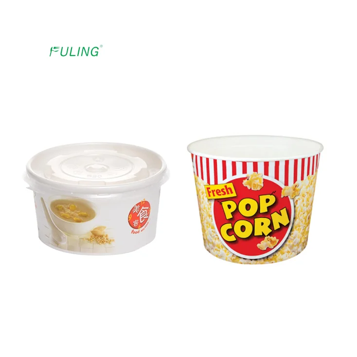 Custom logo microwaveable disposable paper bowl takeaway fried chicken popcorn bucket take out container with lid