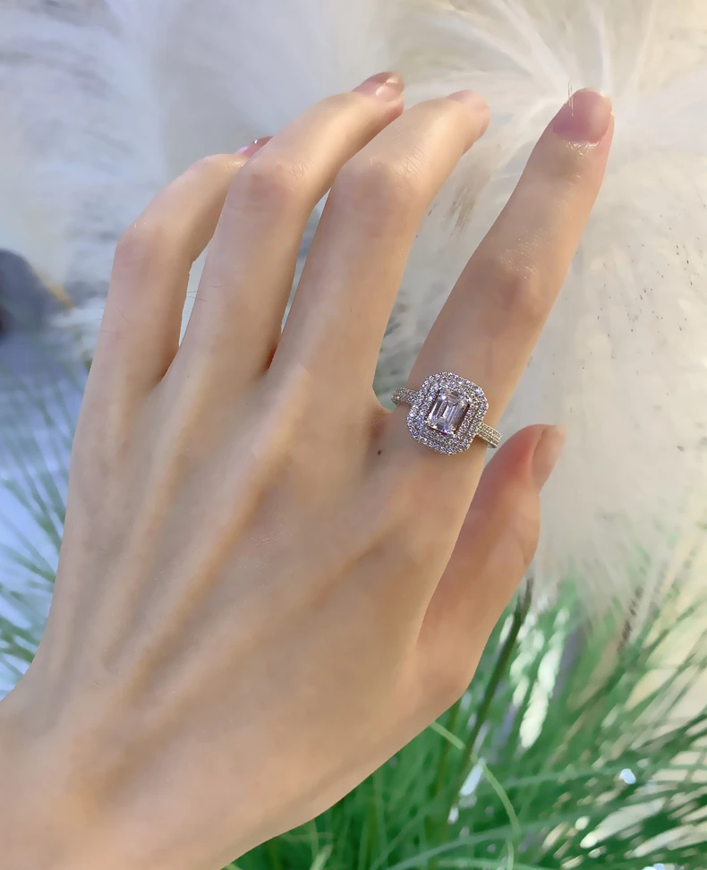 WALSTER 100% 925 Sterling Silver 5*7mm Sparkling High Carbon Diamond Radiant Cut Ring For Women Wedding Party Gifts Fine Jewelry