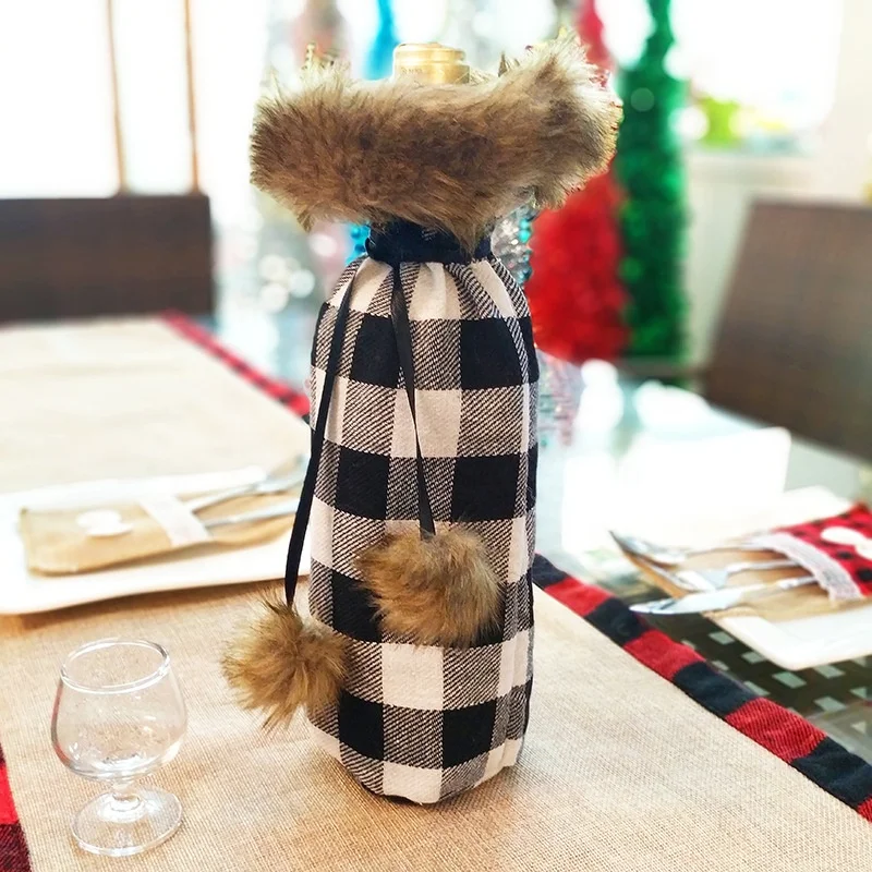 Christmas fur collar wine bottle set and durm set christmas ornament and penguin wine glass sets