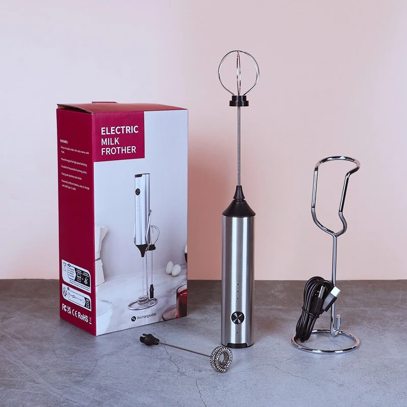 Powerful Stainless Steel Handheld Milk Frother Luxe Coffee Mixer with Custom Logo Battery Operated Foam Maker