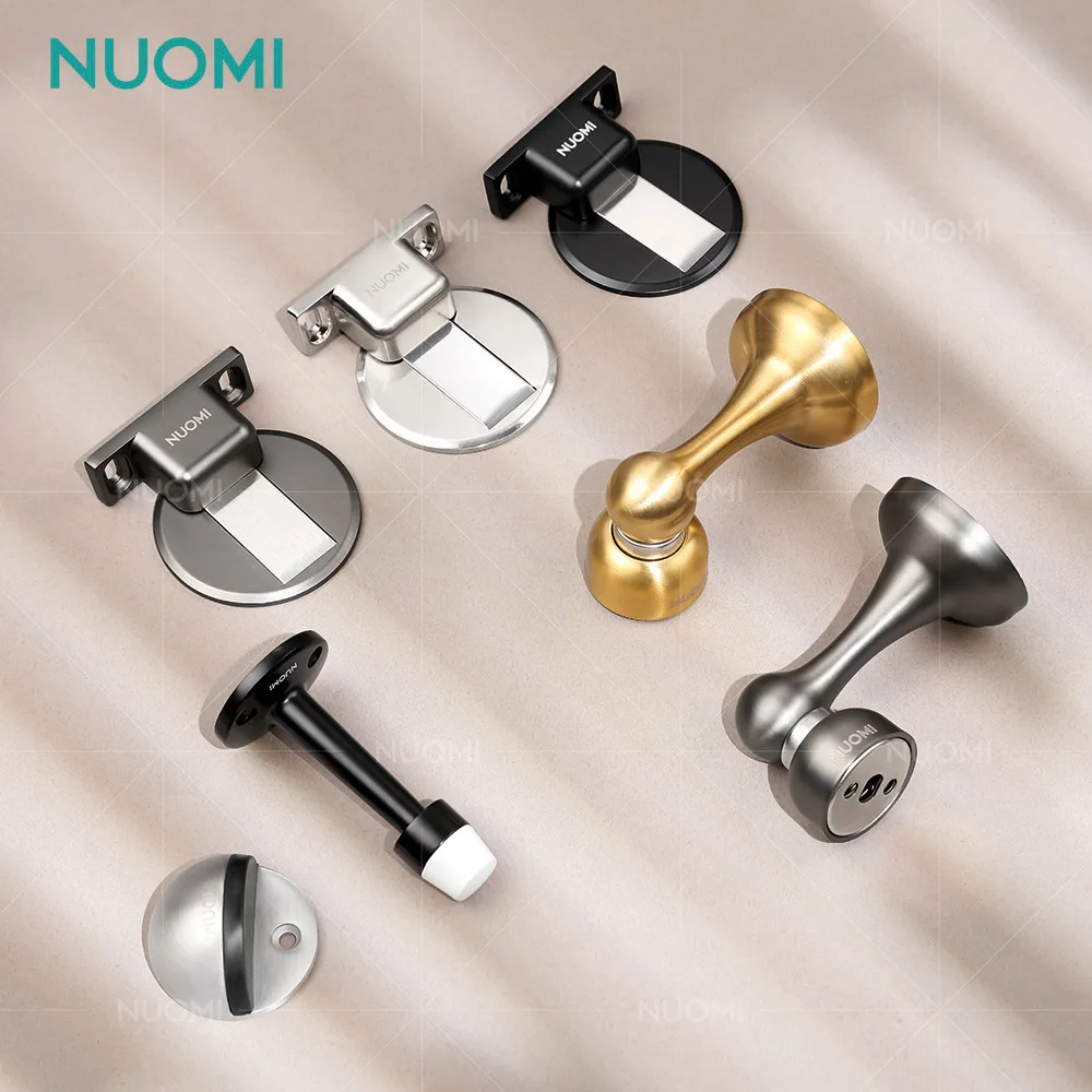 NUOMI Stainless Steel Round Door Stopper Floor Mounted Sound Dampening Door Top Stop Bumper Wall Protector Rubber Door Stopper