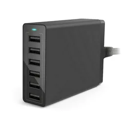 DC 5V 10A 50W 6 USB Port Wall Charger Certification 6 Ports Travel Charger With 1.6m Extension AC Power Cable For Cell Phone