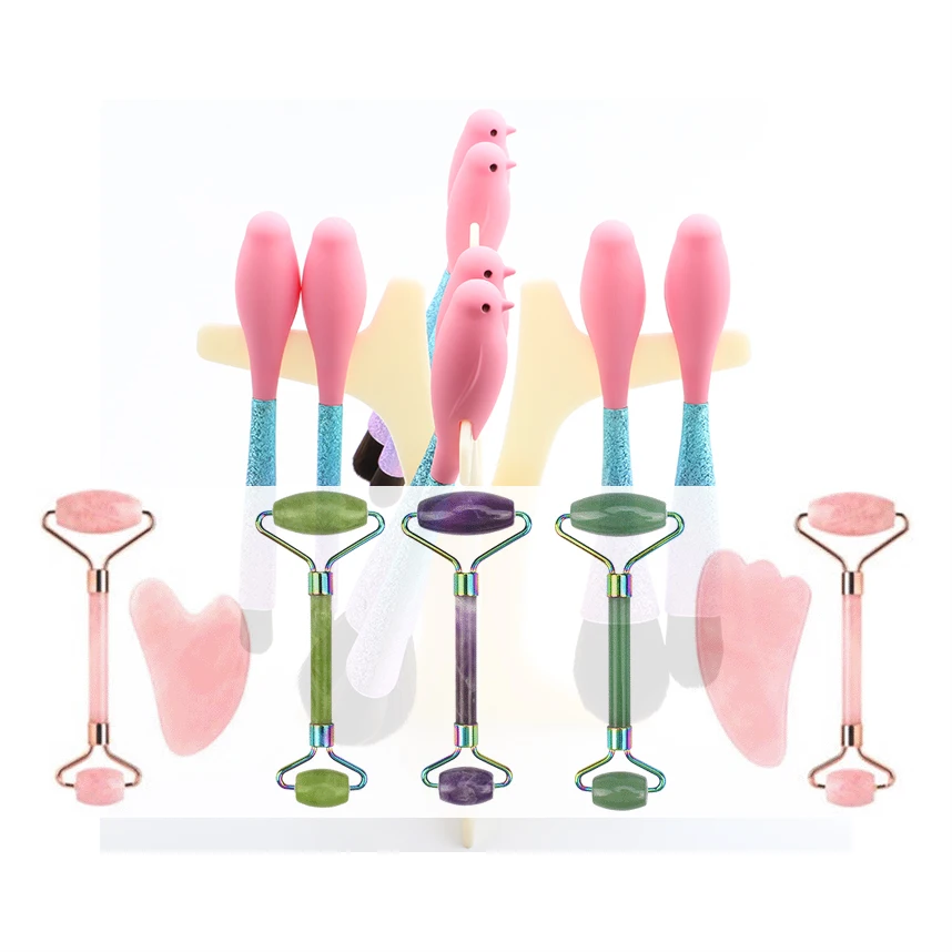 
Hot selling stone gua sha tool set 2 1 vibration in bagi jade roller facial for Global market 