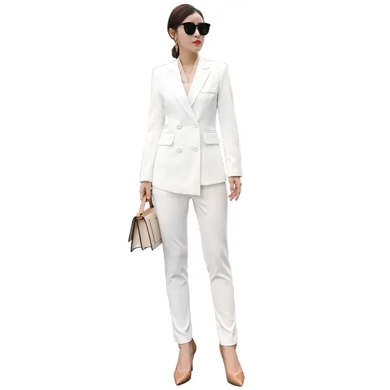 White High Low Slim Fit Two Piece Suit Women Suits For Women Office Woman Coat Suit