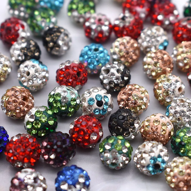 100pcs/bag10mm Bicolor color mixed Rhinestone Crystal Fit European Disco Beads necklace diy spacer beads Bracelet