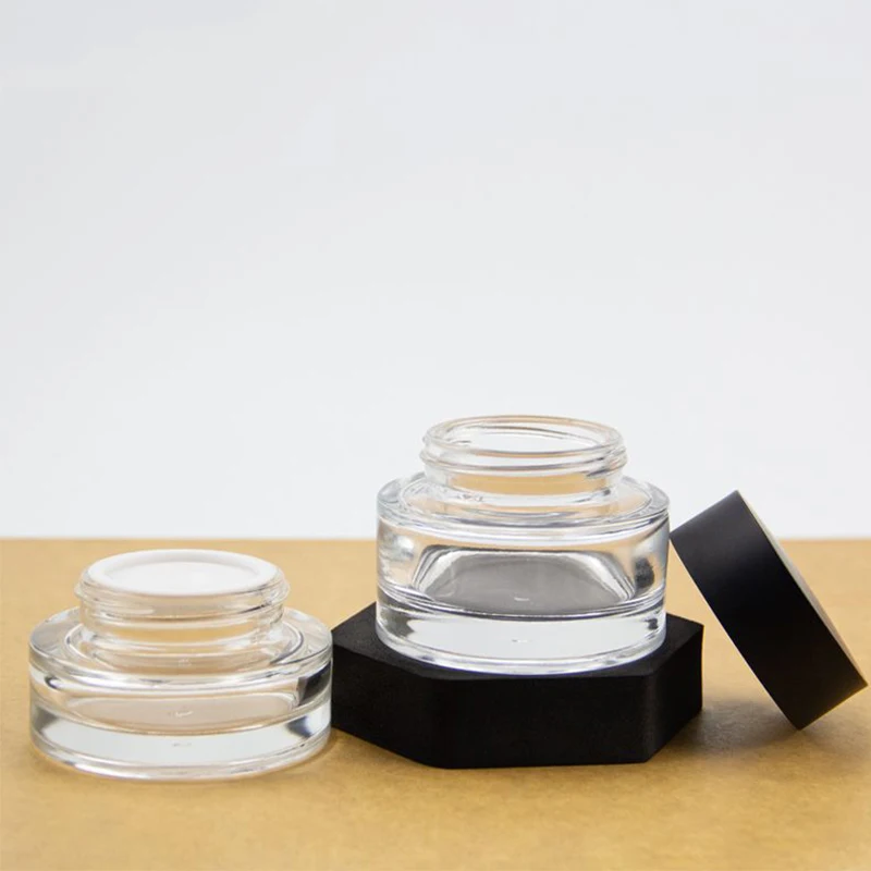 Transparent Clear Glass Jar Cream Bottle 30g 50g Empty Glass Lip Balm Containers Wide Mouth Cosmetic Jars
