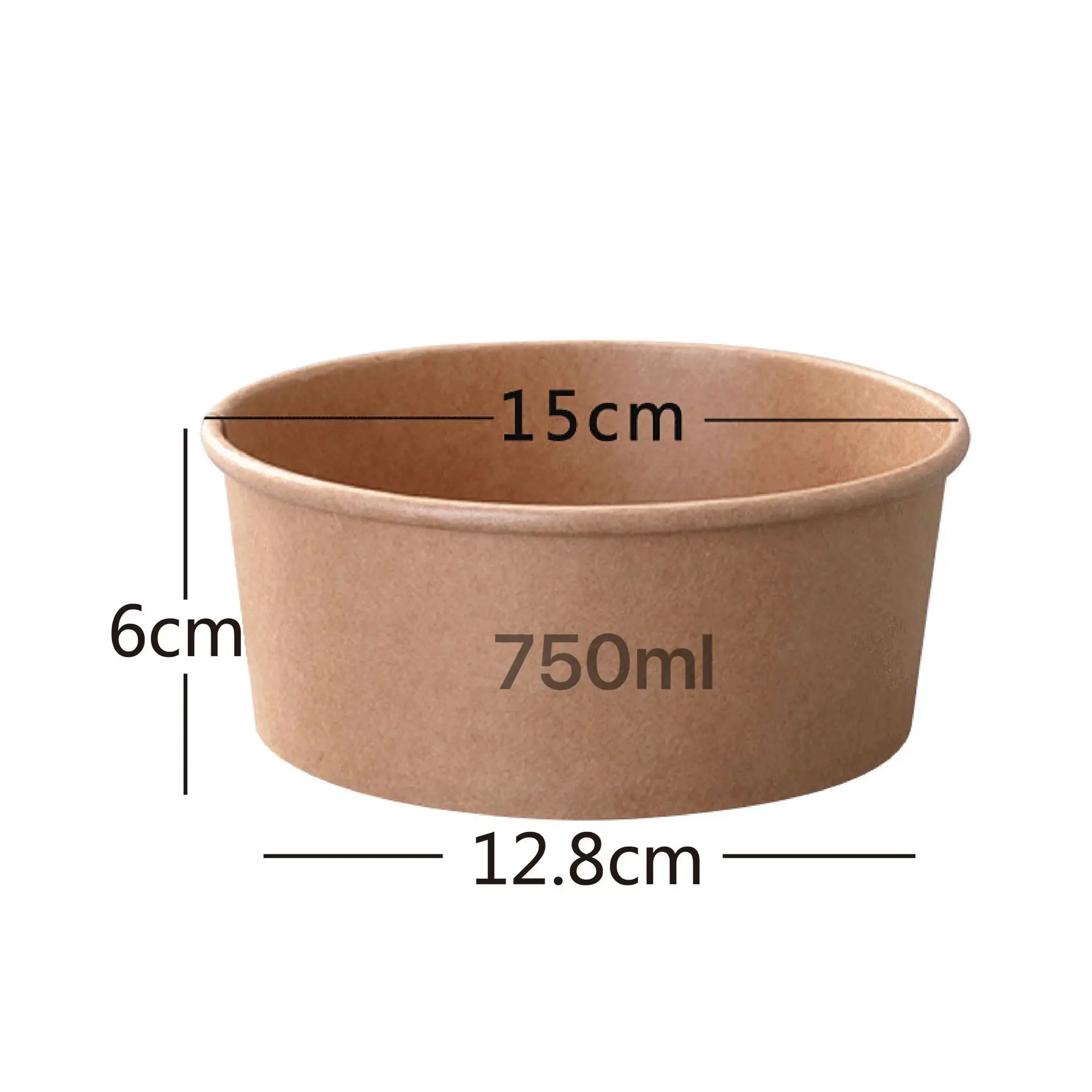750ml disposable compostable paper food packaging take away kraft paper salad bowl with lids