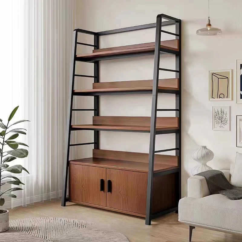 Hight Quality Walnut Hose Storage Rack Kids Study Room Panel Book Shelf Wooden Library Bookshelf