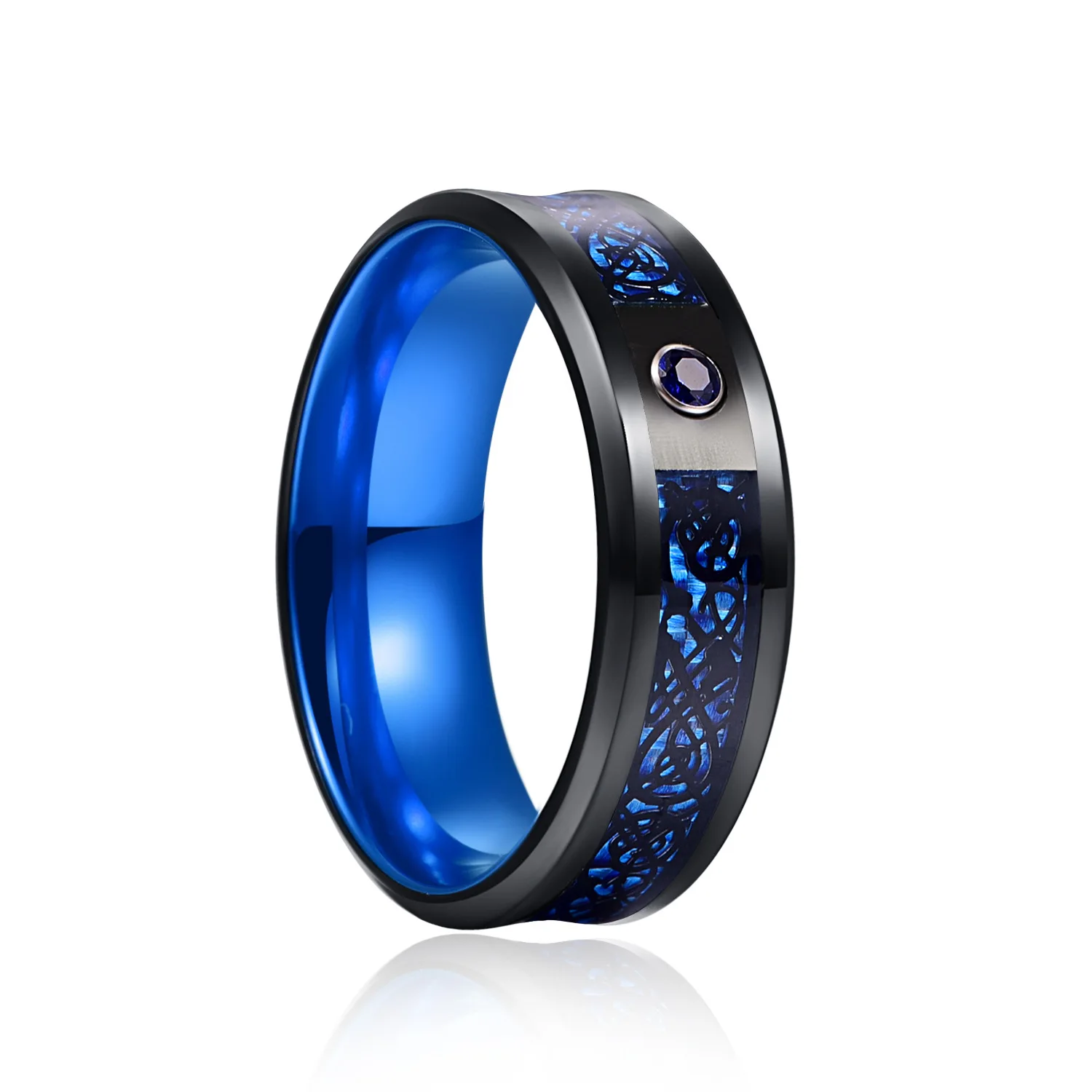  Hot Sale Titanium Steel Ring Dragon Pattern Piece Diamond Luminous Men Stainless