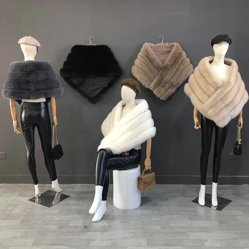 Woman Real Fox Fur Shawl Vest Jacket Fluffy Fur Cape Natural Fur Poncho Lady Scarf Wrap Coat Shawl Wedding Party Clothing
