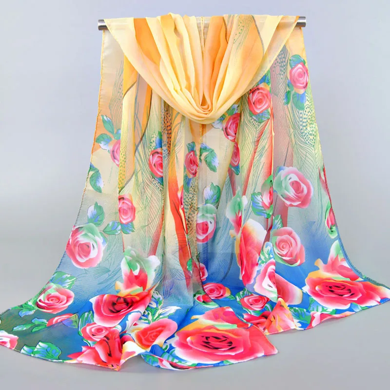 Custom Muslim Chiffon Rose Flower Printed Head Scarf Acrylic Polyester Hijab Scarves Shawls Scarf For Women