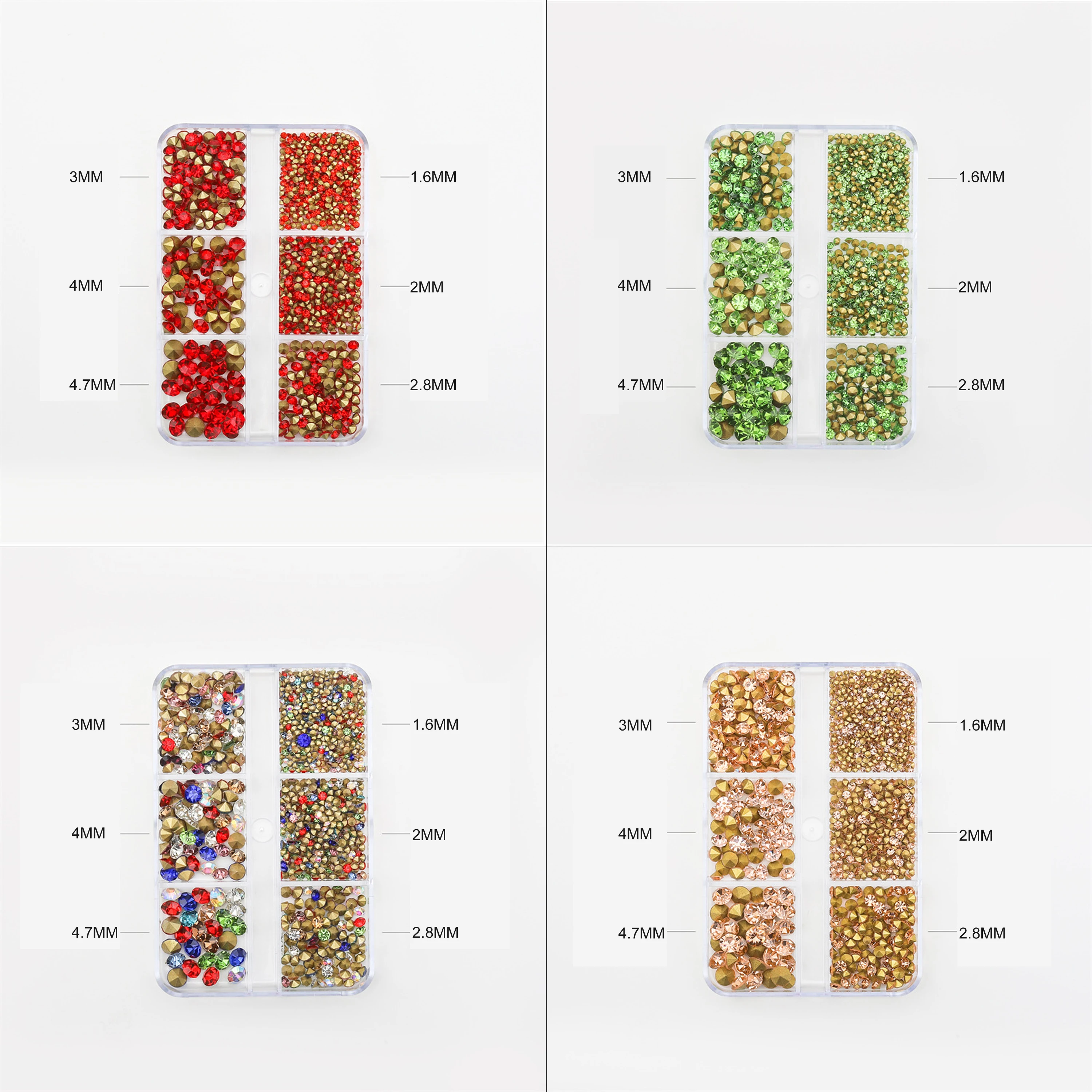 Flatback Rhinestones Kit Mixed 6 Sizes Non Hotfixed 3D Diamond Rhinestones DIY Nail Art Decoration Nail Gems Stones