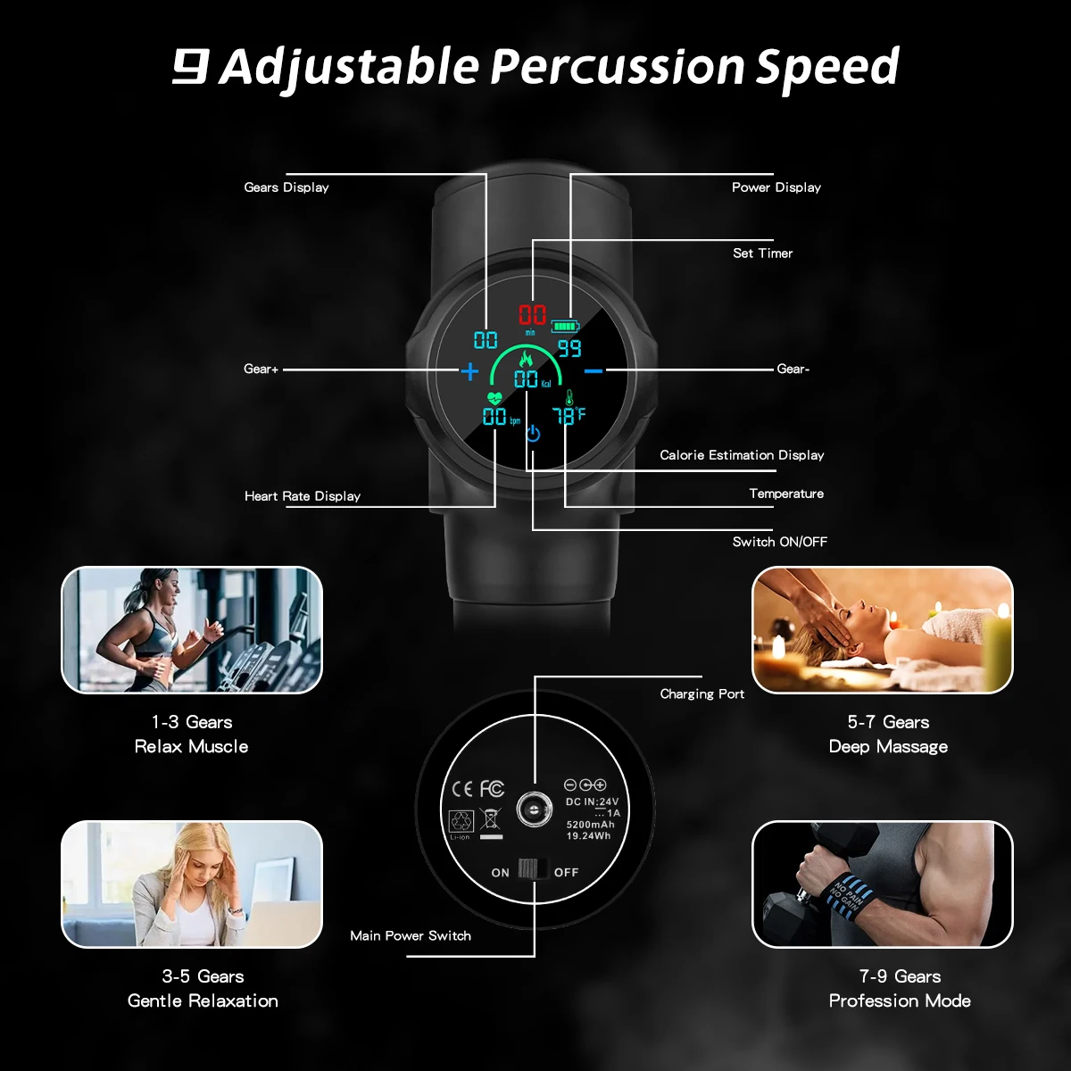 Factory OEM Muscle Massage Gun Heart Rate Calorie Calculate Powerful Professional Deep Tissue Percussion Massage Gun For Athlete