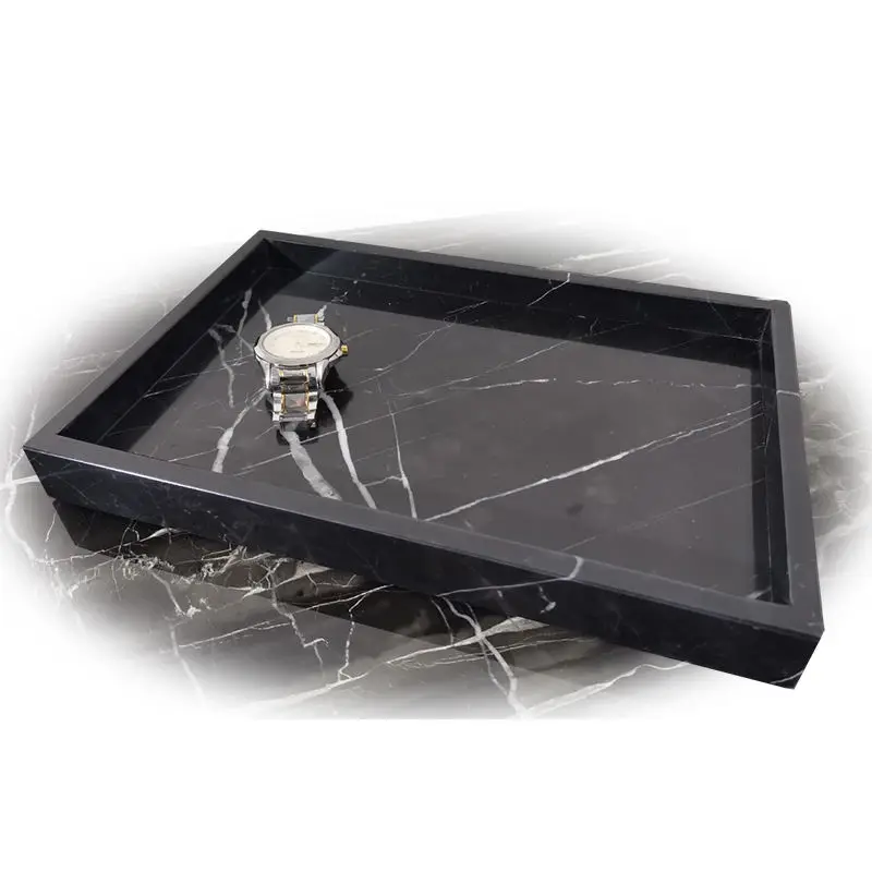 TMZ OEM/ODM marmol Marmar Factory Price Hot Sale Rectangular Nero marquina serving Marble Tray marble tray with gold edges