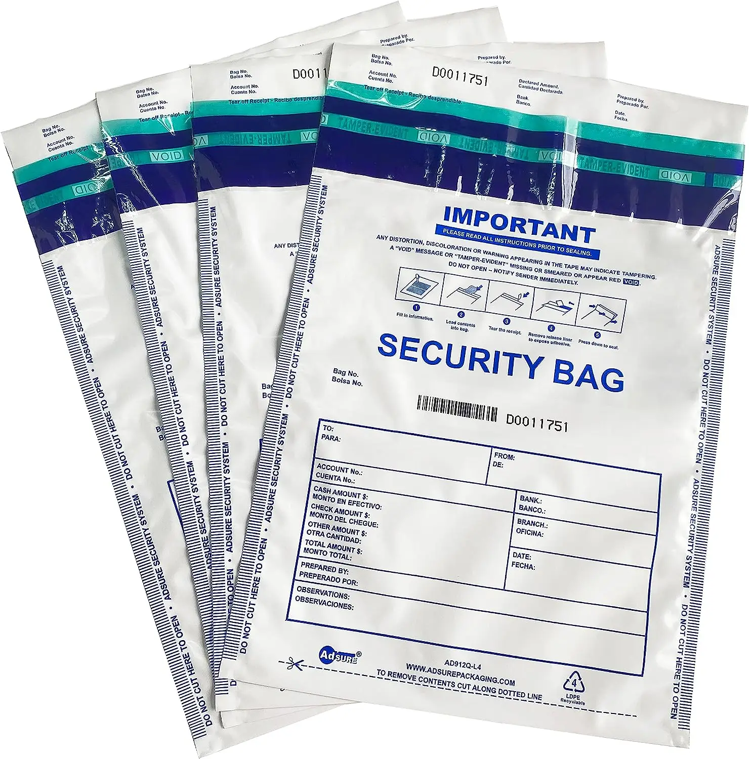 Bank Deposit Bags  With Level 4 Security Tamper Evident Bag Self Adhesion Security Bank Bags Plastic