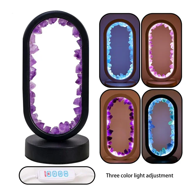 Wholesale Home Decor Amethyst Natural Healing Crystal Stones Tabletop Decor Usb Round Crystal Lamp