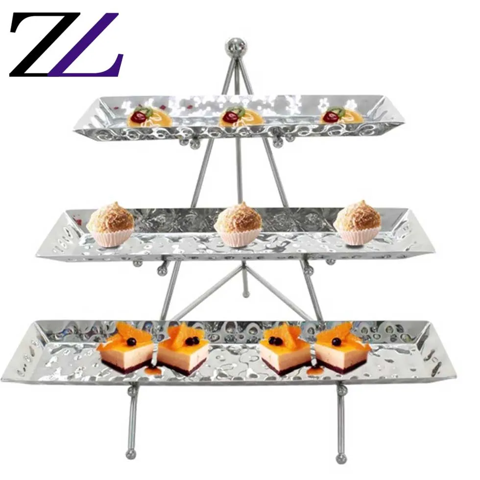 Wedding chaise de banquets 4 tier black slates serving platter golden plated s/s cupcake dessert food rack gold display shelf