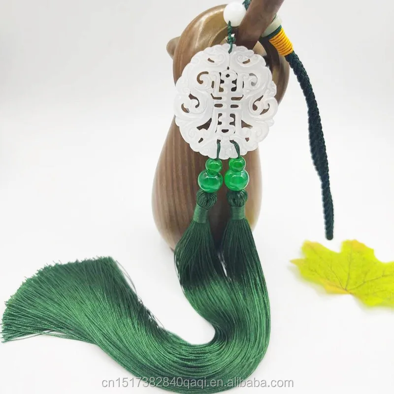 
2020 new hot sale high-end tassel pendant hollow jade ornaments handmade antique two pieces of jewelry long tassels 