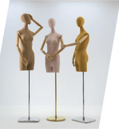 Hot Sale Half Body Female Dress Form Mannequin With Wooden Arms Plastic Women Mannequin