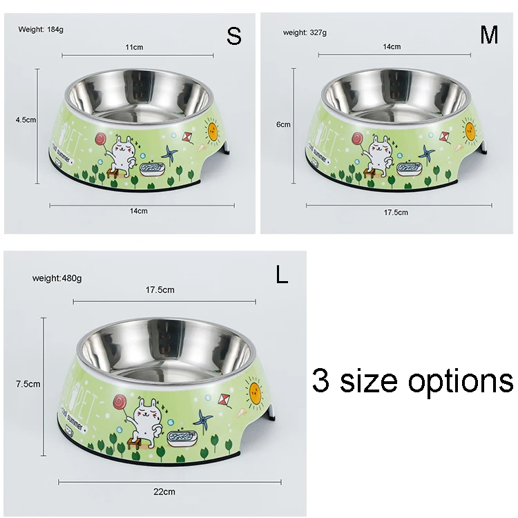 Wholesale imitating ceramic effect cute design dule layer melamine and stainless steel pet dog cat bowl