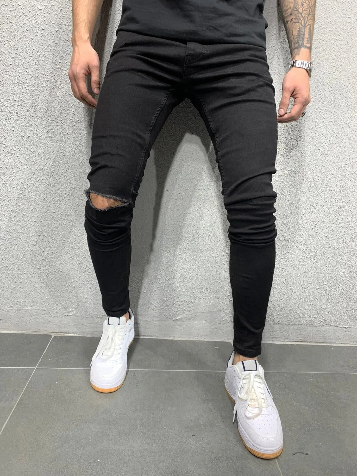 New Broken Straight Tube Jeans Men Skinny Stretch Little Tight Tapered Mens Designer Jeans Streetwear/Denim/Distressed Jeans/Pat