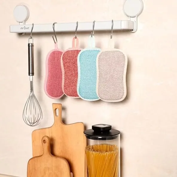 Durable Eco-Friendly Kitchen Scrub Scouring Sponge Non-Scratch Microfiber Heavy Duty Scouring Power Kitchen Sponge