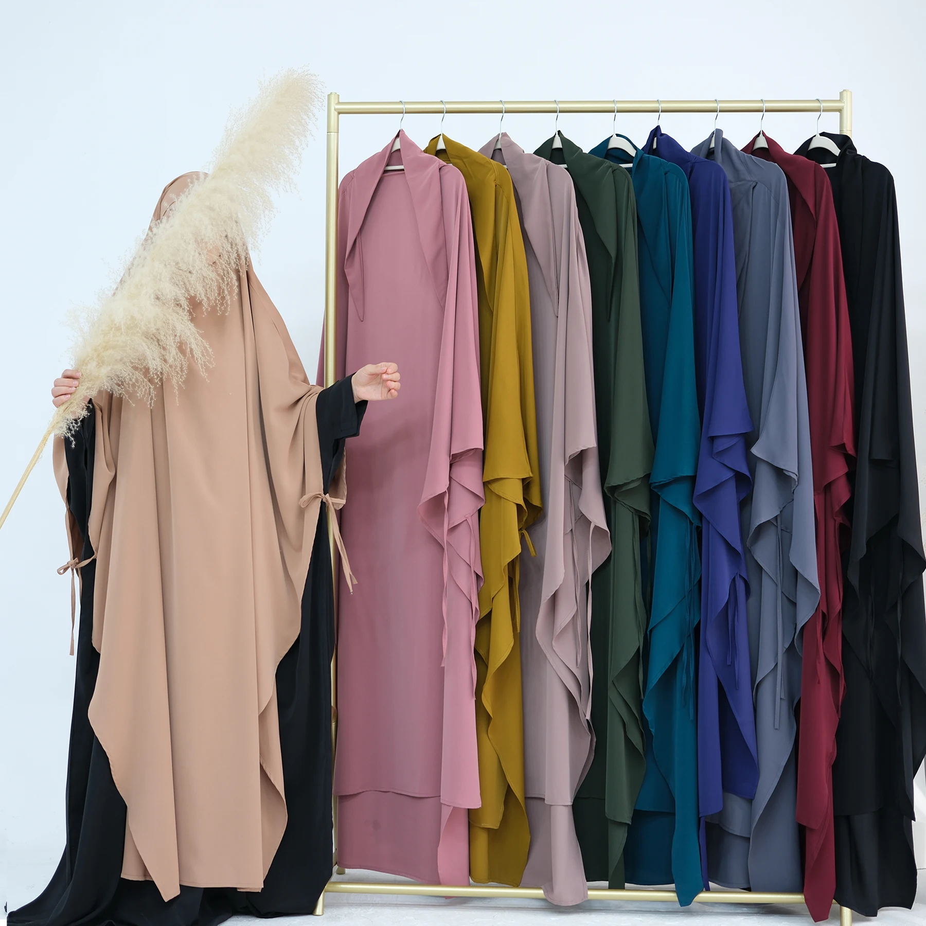 2025 New Chador Style Long Khimar with Tie Nida Niqab Modest Muslim Women Overhead Tie Back Hijab Prayer Scarf Women Khimar