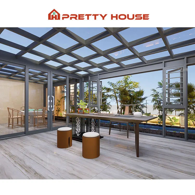 Soundproof Windproof Modular Prefab Sun Room Glass Garden House Outdoor Aluminium Triangle Sunroms