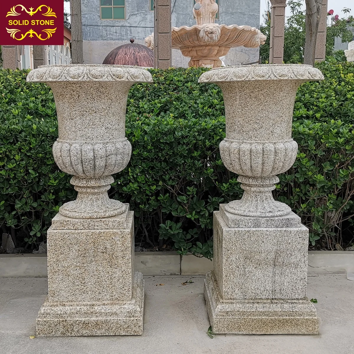 Outdoor garden decorative hand carved natural stone urn planter for sale