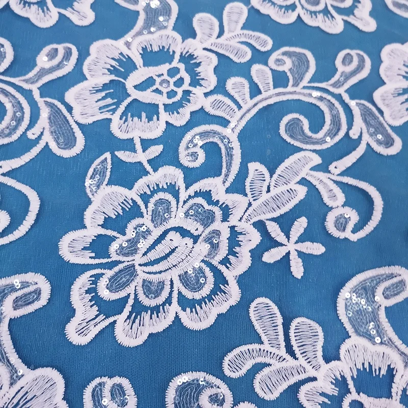 lace fabric factory wholesale price african sequins white dress lace fabric for wedding