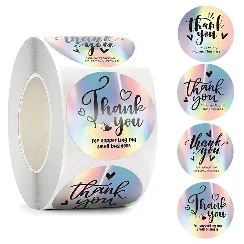 Custom Black Thank you Sticker Roll Kraft Paper Vinyl Labels Seals Round Wedding Decoration Envelope Gift Stationery Sticker