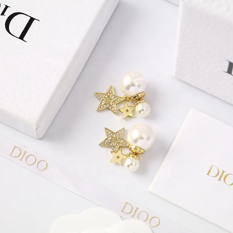 Luxury Designer Earrings Famous Brand D Star Pearl Stud Earring Gold Plated Fashion Jewelry Diamond Women Accessories