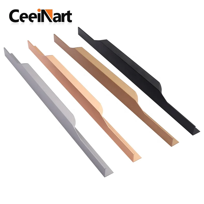 Ceeinart Aluminum Alloy Simple Luxury Slot-Free Thumb Style Edge Sealing Handle Gold Black Drawer Wardrobe Door Handle