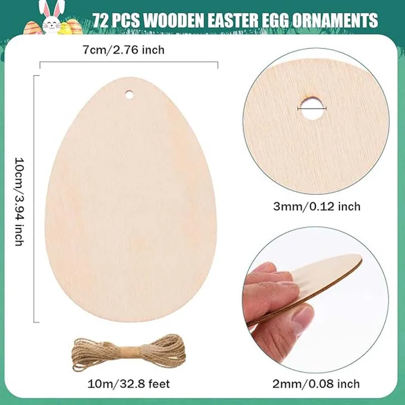 Wooden Egg Cutouts with Hole Unfinished Hanging Ornaments Blank Twine for DIY Crafts Gift Tags Spring Party Decoration